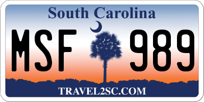 SC license plate MSF989