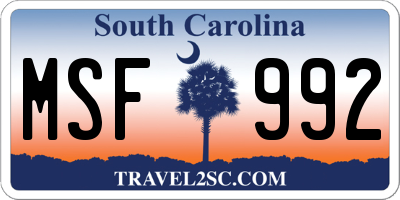 SC license plate MSF992