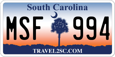 SC license plate MSF994