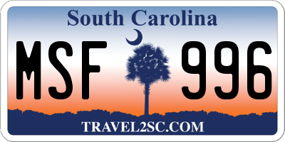 SC license plate MSF996