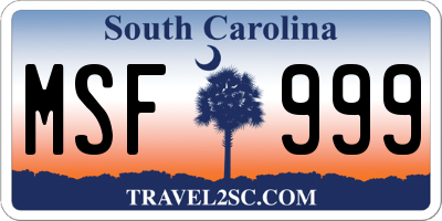 SC license plate MSF999