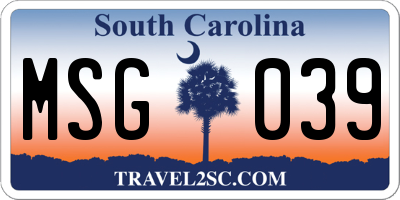 SC license plate MSG039