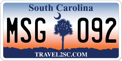 SC license plate MSG092