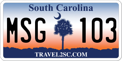 SC license plate MSG103