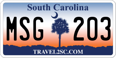 SC license plate MSG203