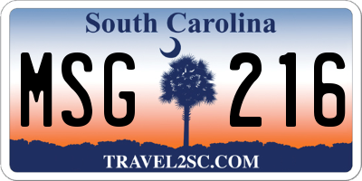 SC license plate MSG216