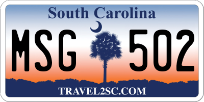 SC license plate MSG502