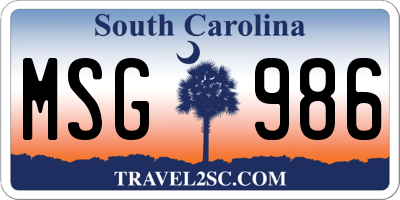 SC license plate MSG986