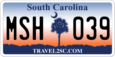 SC license plate MSH039