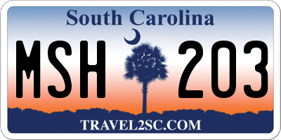 SC license plate MSH203