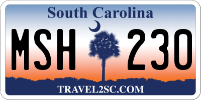 SC license plate MSH230