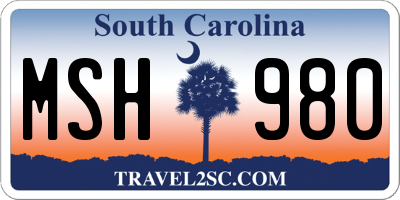 SC license plate MSH980