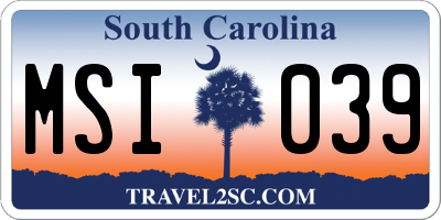 SC license plate MSI039