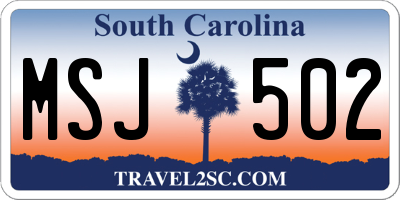 SC license plate MSJ502