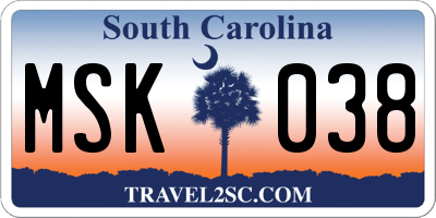 SC license plate MSK038