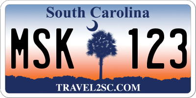 SC license plate MSK123