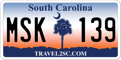 SC license plate MSK139