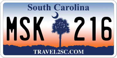 SC license plate MSK216
