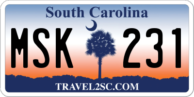 SC license plate MSK231