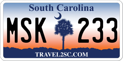 SC license plate MSK233