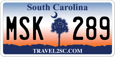 SC license plate MSK289