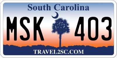 SC license plate MSK403