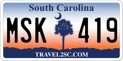 SC license plate MSK419