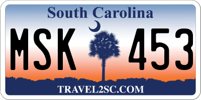 SC license plate MSK453