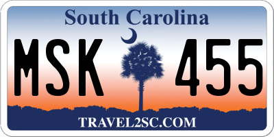 SC license plate MSK455