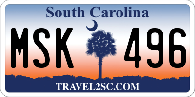 SC license plate MSK496