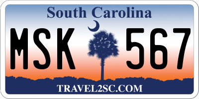 SC license plate MSK567