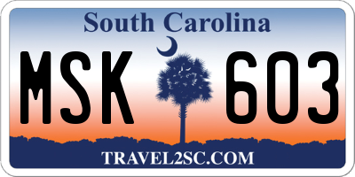 SC license plate MSK603