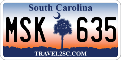 SC license plate MSK635
