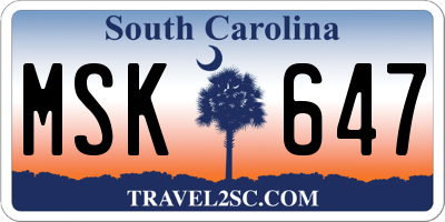 SC license plate MSK647