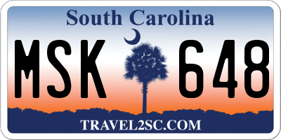 SC license plate MSK648