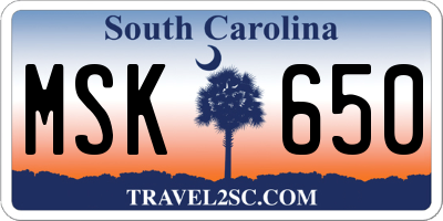 SC license plate MSK650