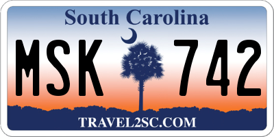 SC license plate MSK742
