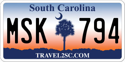SC license plate MSK794