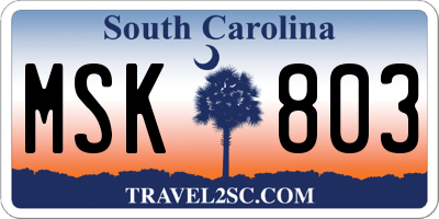 SC license plate MSK803