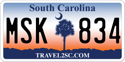SC license plate MSK834