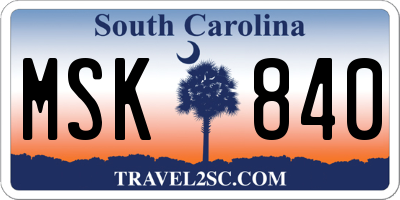 SC license plate MSK840