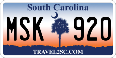 SC license plate MSK920