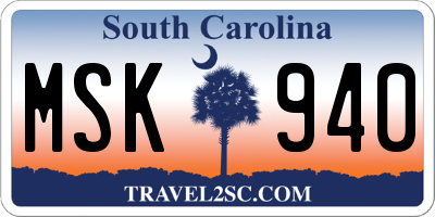 SC license plate MSK940