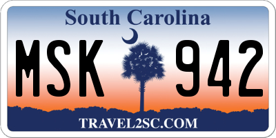 SC license plate MSK942