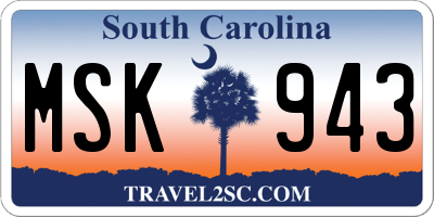 SC license plate MSK943