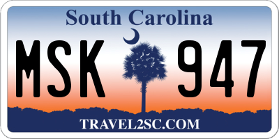 SC license plate MSK947
