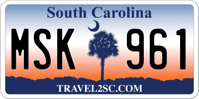 SC license plate MSK961