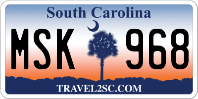 SC license plate MSK968