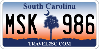 SC license plate MSK986
