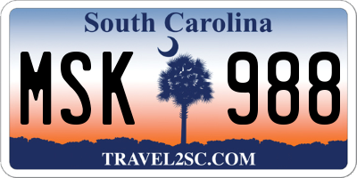 SC license plate MSK988